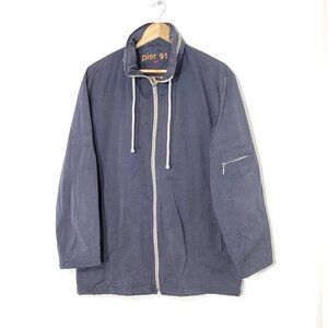 Pier 91 Vintage Dark Navy Hooded Outdoor Cotton Blend Jacket Water Resistant